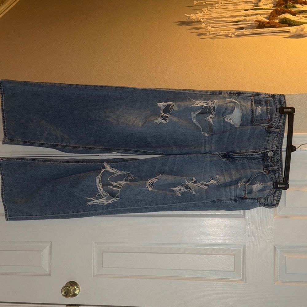 American Eagle Outfitters Light Blue Ripped Wide Leg Jeans
